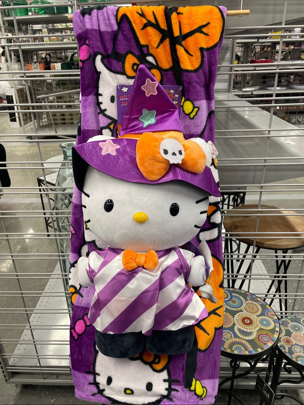 Hello Kitty Purple White Orange Witch Plush with Matching Blanket